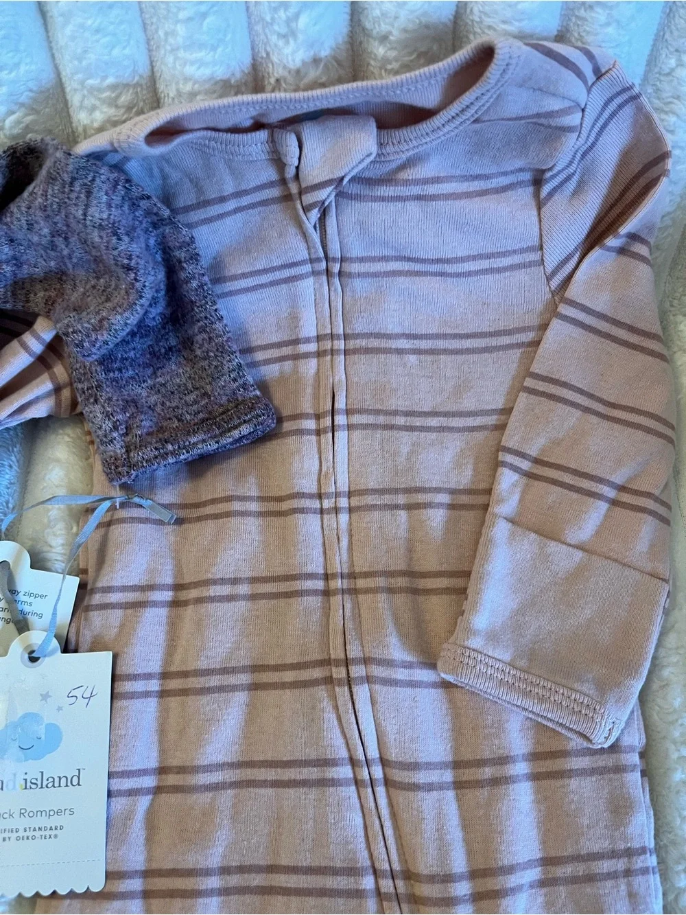 cloud island Mauve Knit & Pink Striped Baby One-Piece Footies Set